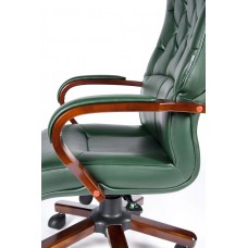 Кресло офисное / Боттичелли / дерево / зеленая глянцевая кожа /мультиблок