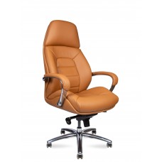 Кресло офисное / Porsche / светло-коричневая кожа/ алюминий крестовина 